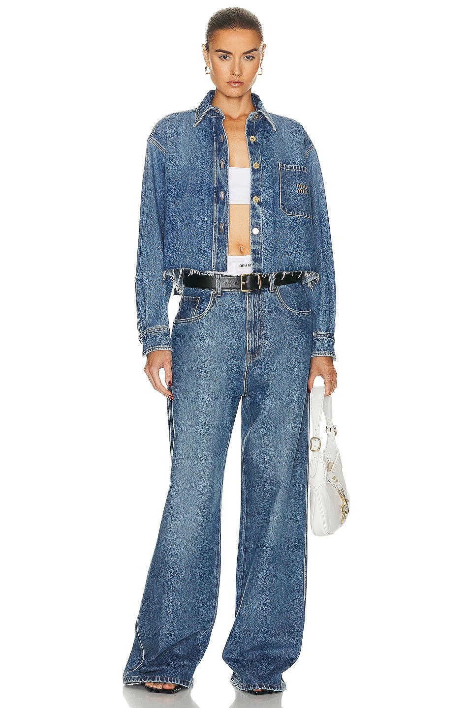 トップス jm13 M Miu Miu Denim Long Sleeve Button Up | forward | REVERSIBLE