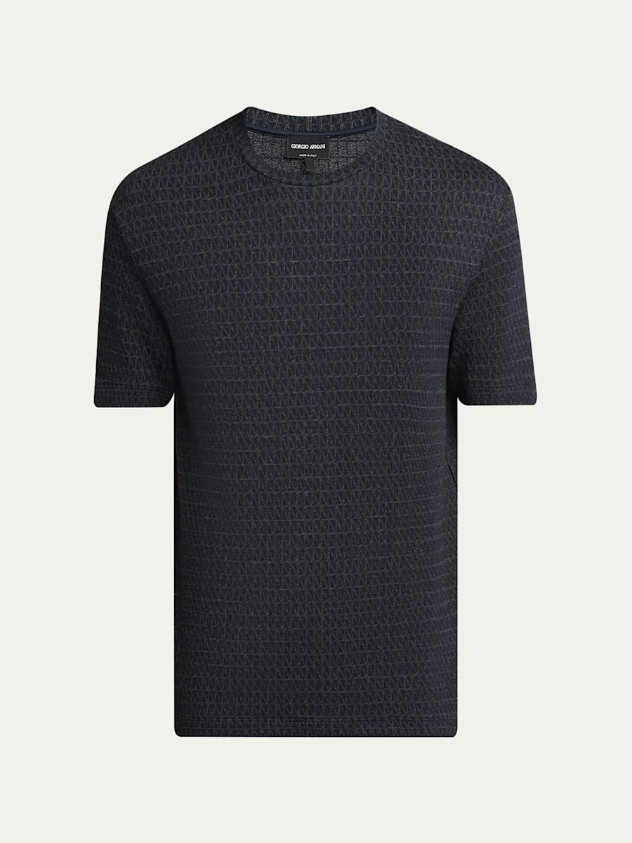 Men's Viscose Geometric Textured Crewneck T-Shirt - 1