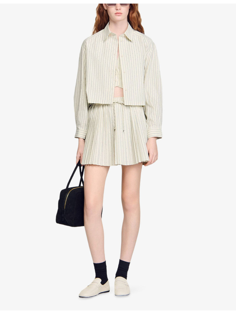 Sandro Striped Rhinestone-Embellished Cotton-Blend Shirt outlook