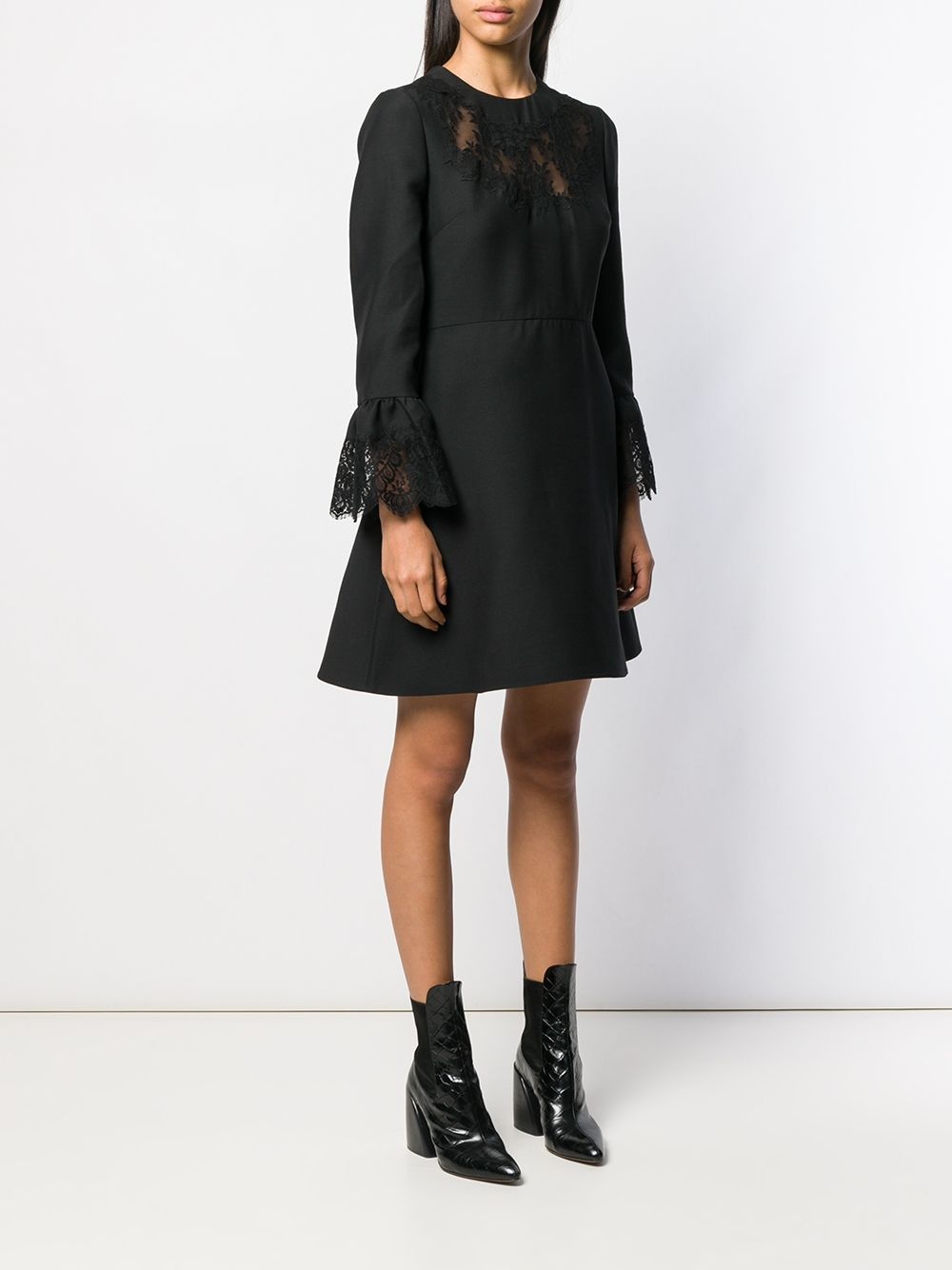 lace insert short dress - 3