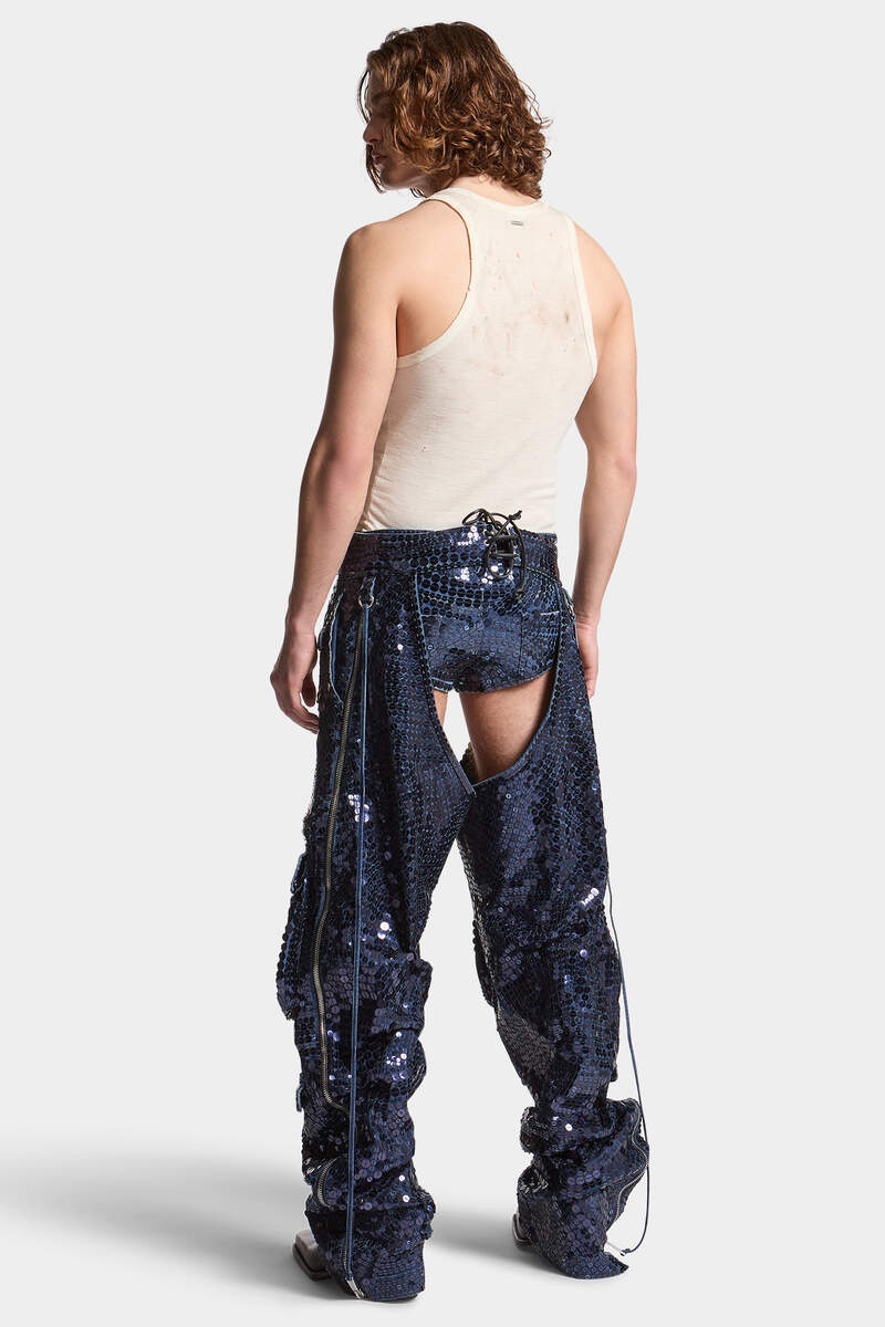 BLUE SUPERNOVA WIDE CARGO CHAPS PANTS - 4