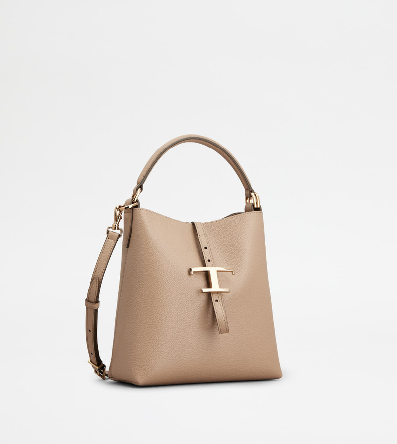 T TIMELESS BUCKET BAG IN LEATHER MINI - BEIGE 3