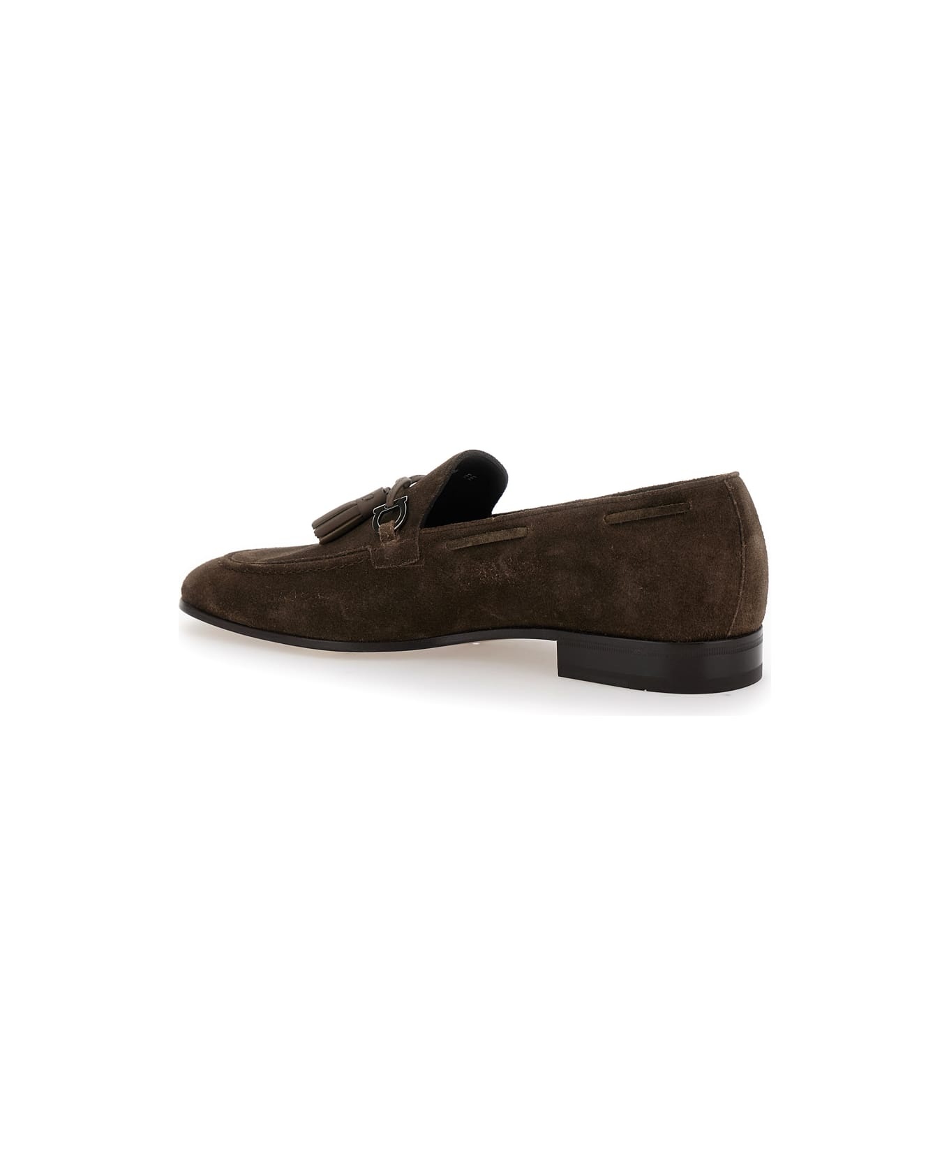 'besile2' Brown Loafers With Gancini And Cord Detail In Suede Man - 3