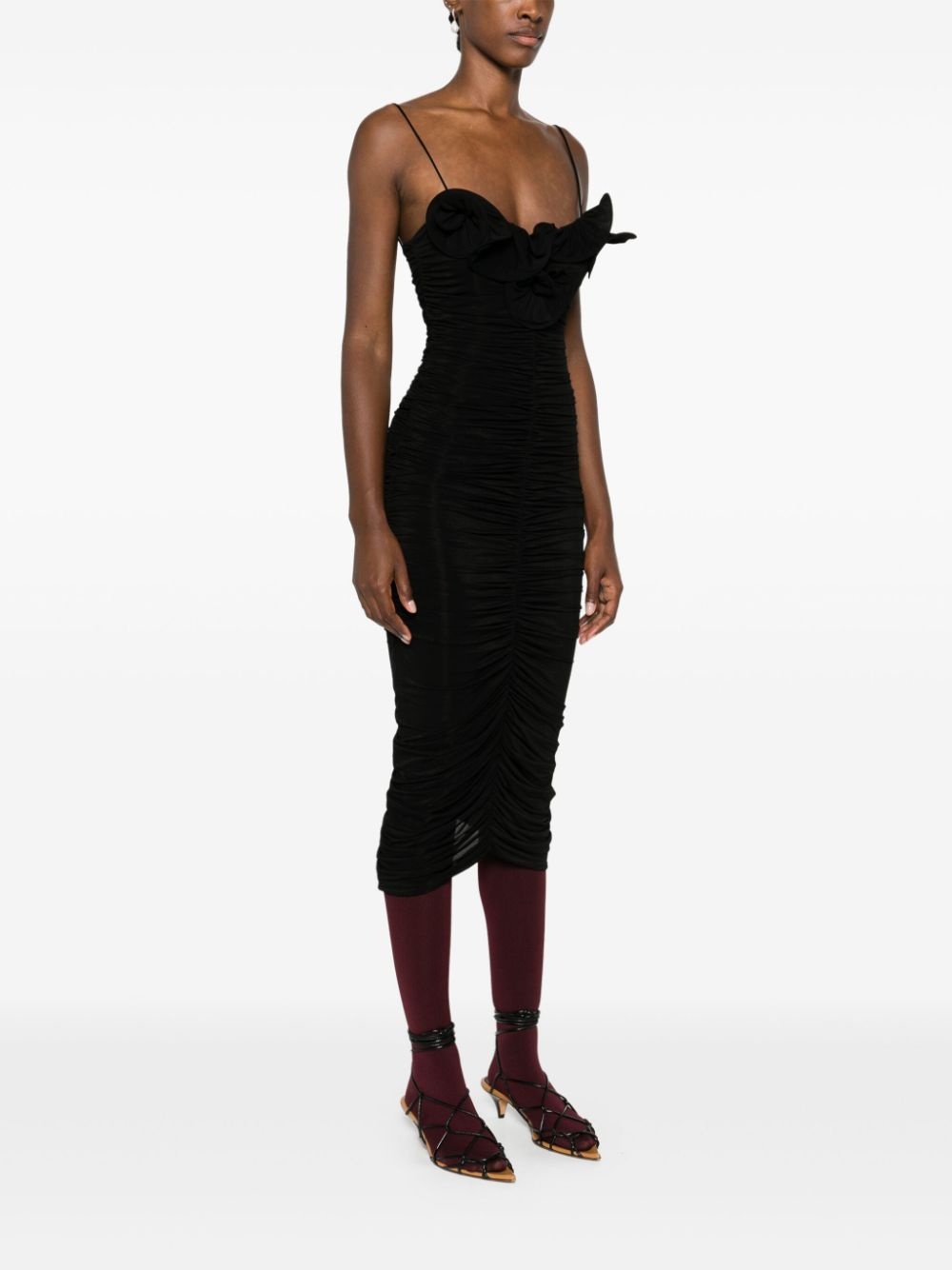 ruched ruffle midi dress - 5