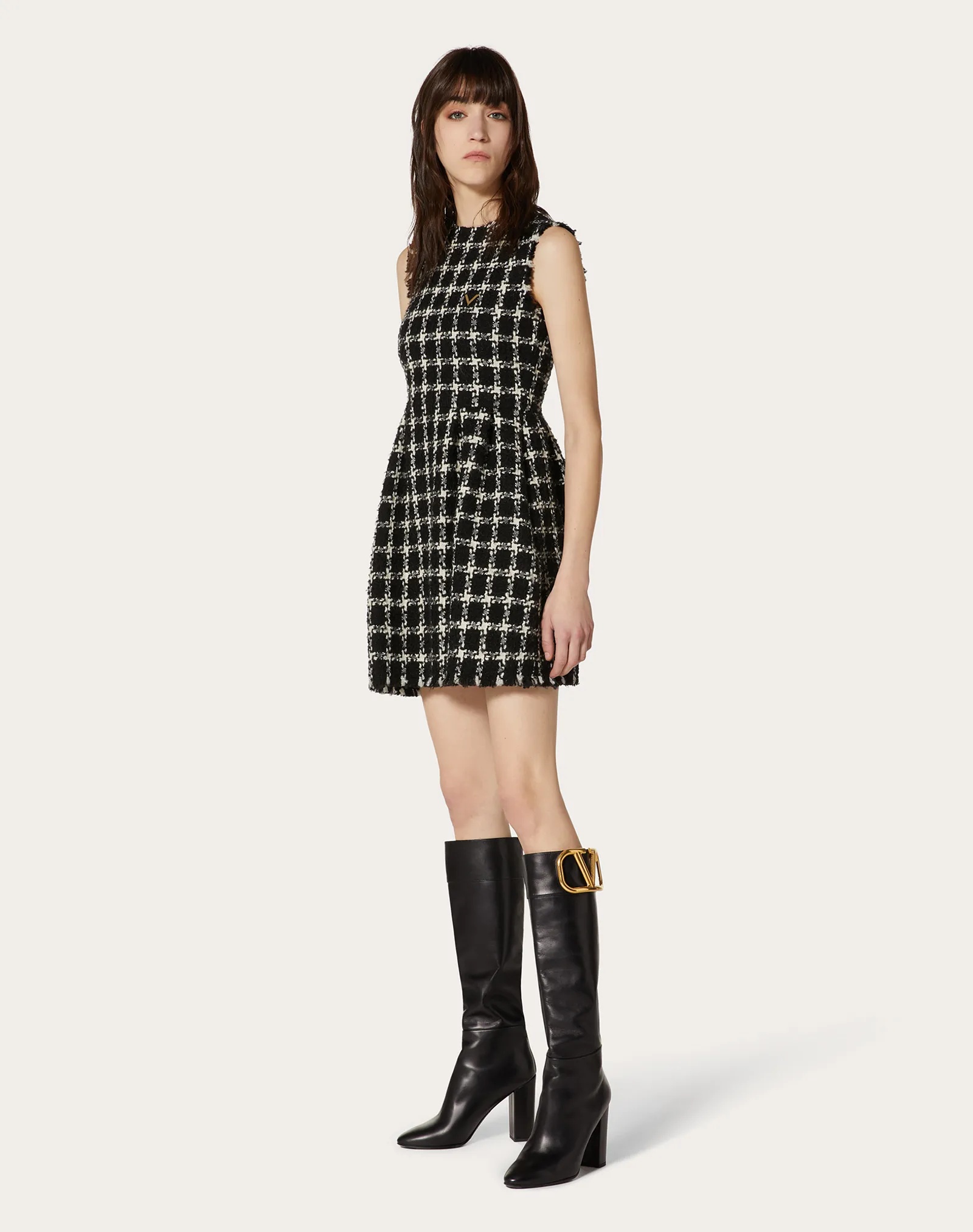 Over Check Tweed VGOLD Short Dress - 2