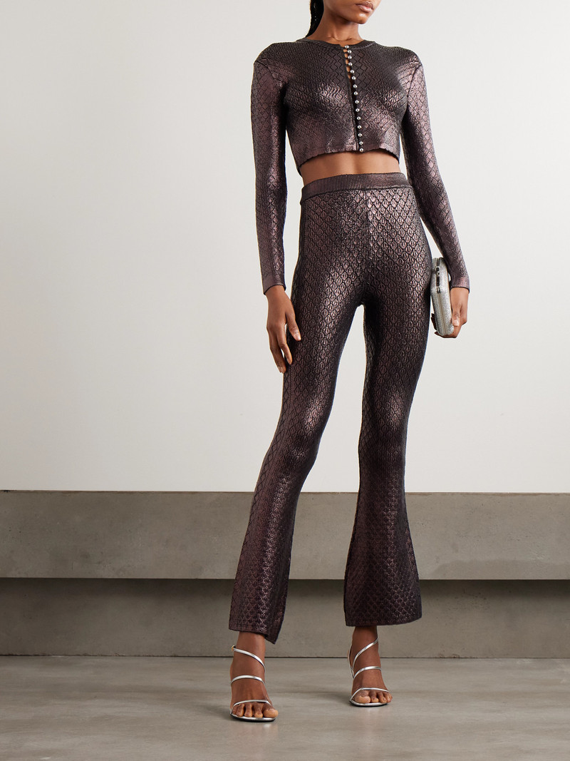 rabanne Metallic Jacquard-knit Flared Pants outlook