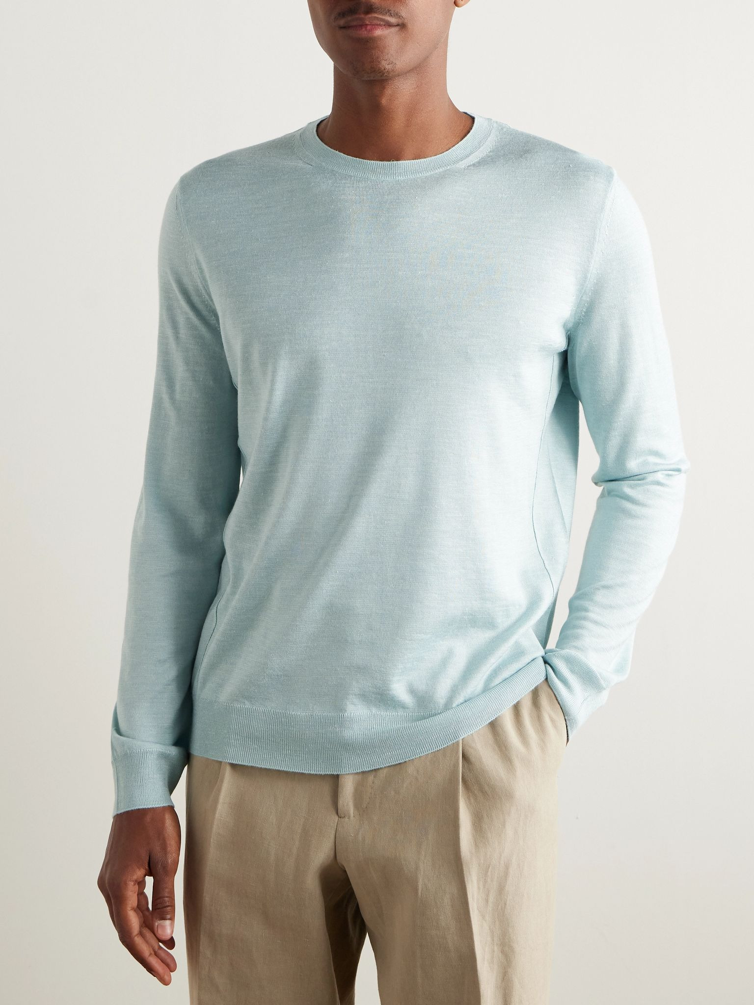 Mulberry Silk, Cashmere and Linen-Blend Sweater Light blue - 3