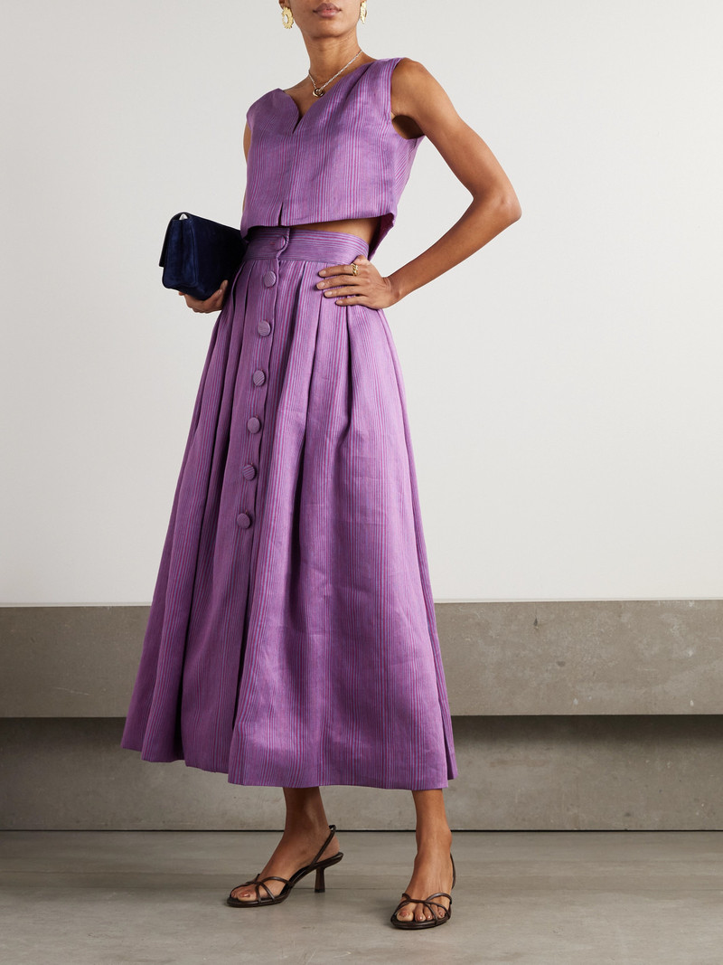 DESTREE Irving Striped Linen-blend Midi Skirt outlook