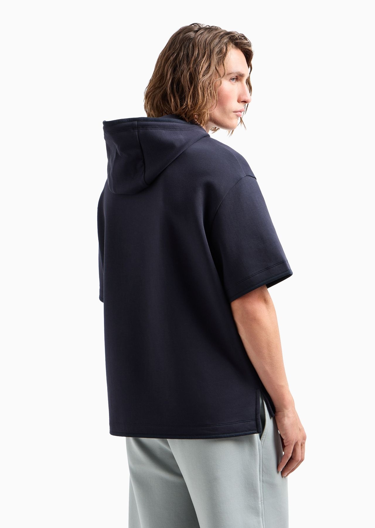 Short-sleeved double-jersey hooded sweatshirt with a patch pocket - 5