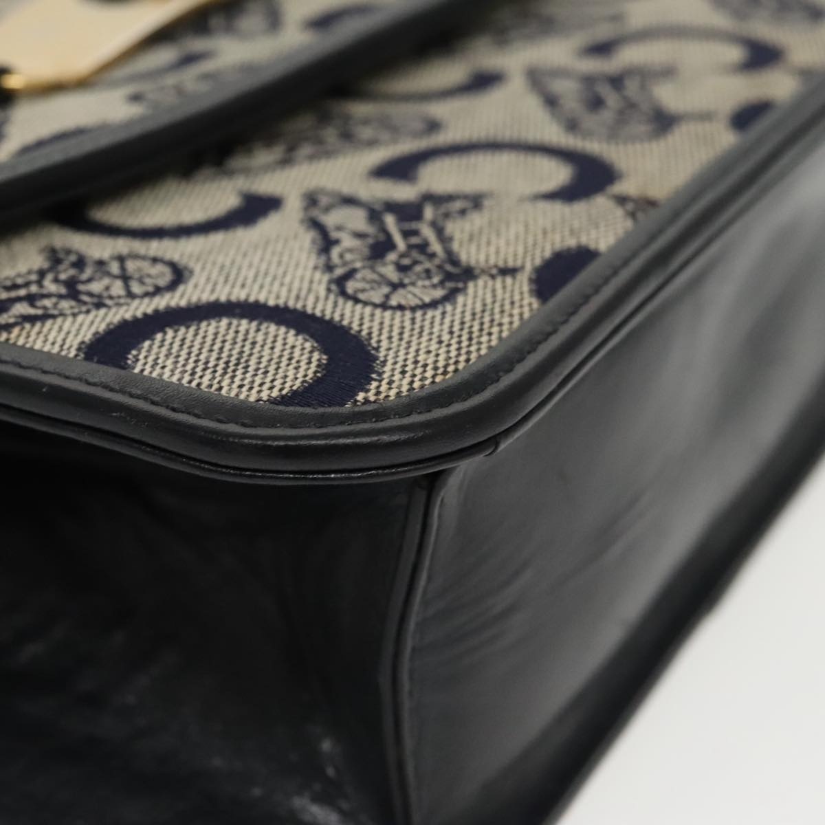 CELINE C Sulky Shoulder Bag Canvas Navy Gold - 11