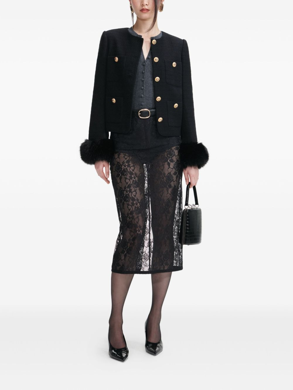 faux fur-cuff buttoned jacket - 2