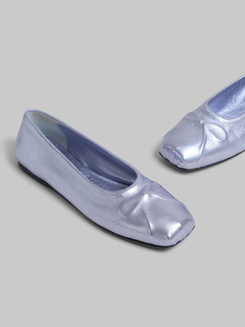 LIGHT BLUE NAPPA LEATHER SEAMLESS LITTLE BOW BALLET FLAT - 5