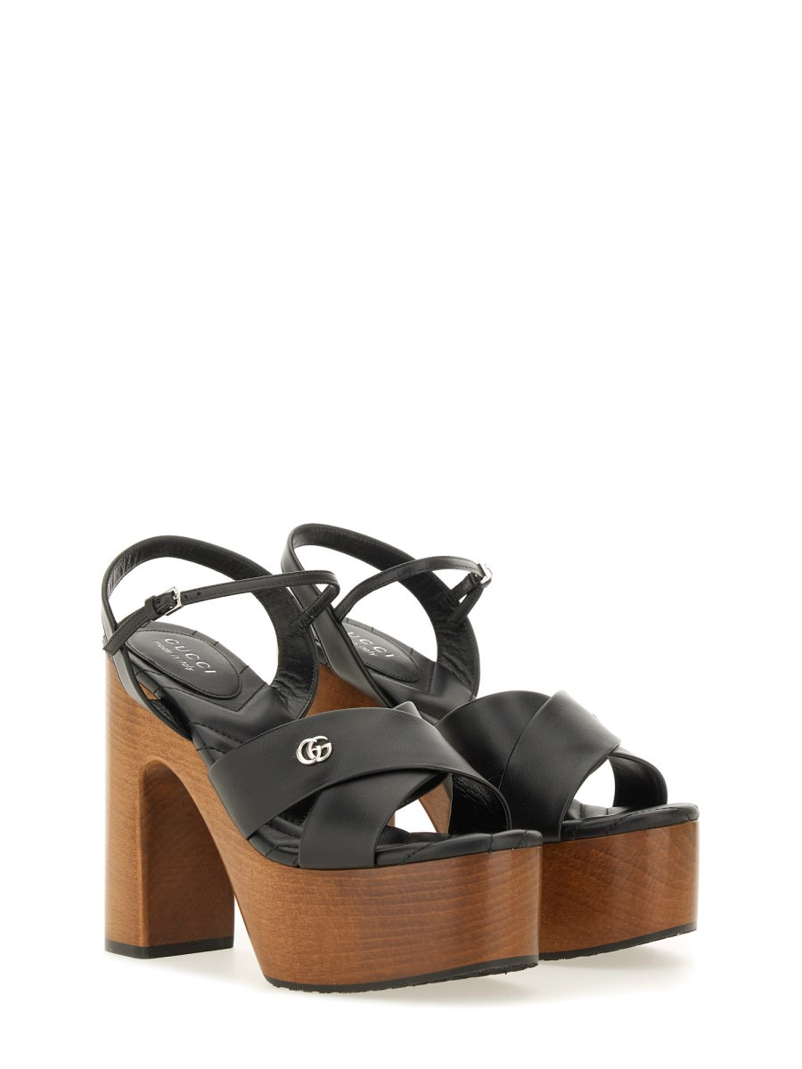 LEATHER SANDAL WITH PLATFORM AND GG DETAIL - 2