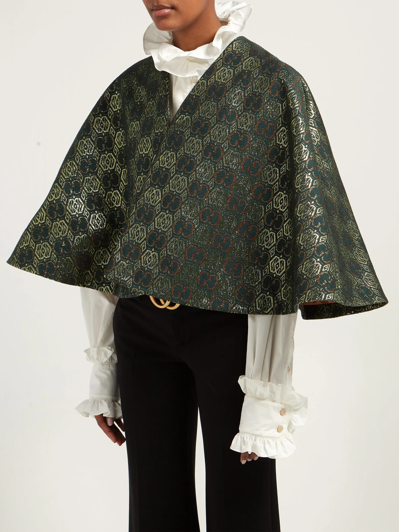 GG-logo metallic-brocade cape - 4