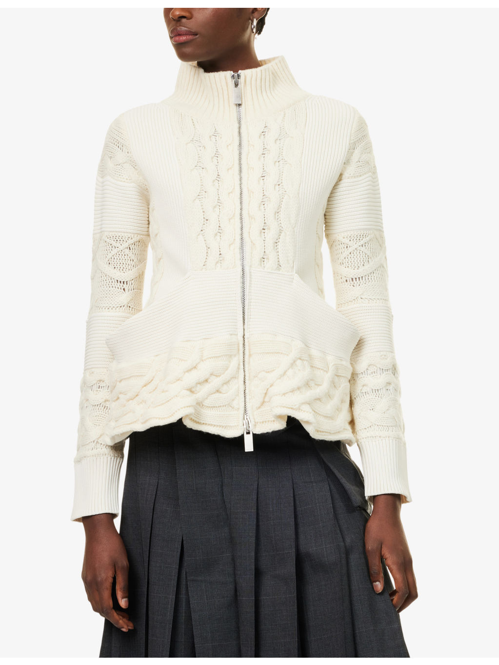 Cable-Knit High-Neck Wool-Blend Jacket - 3