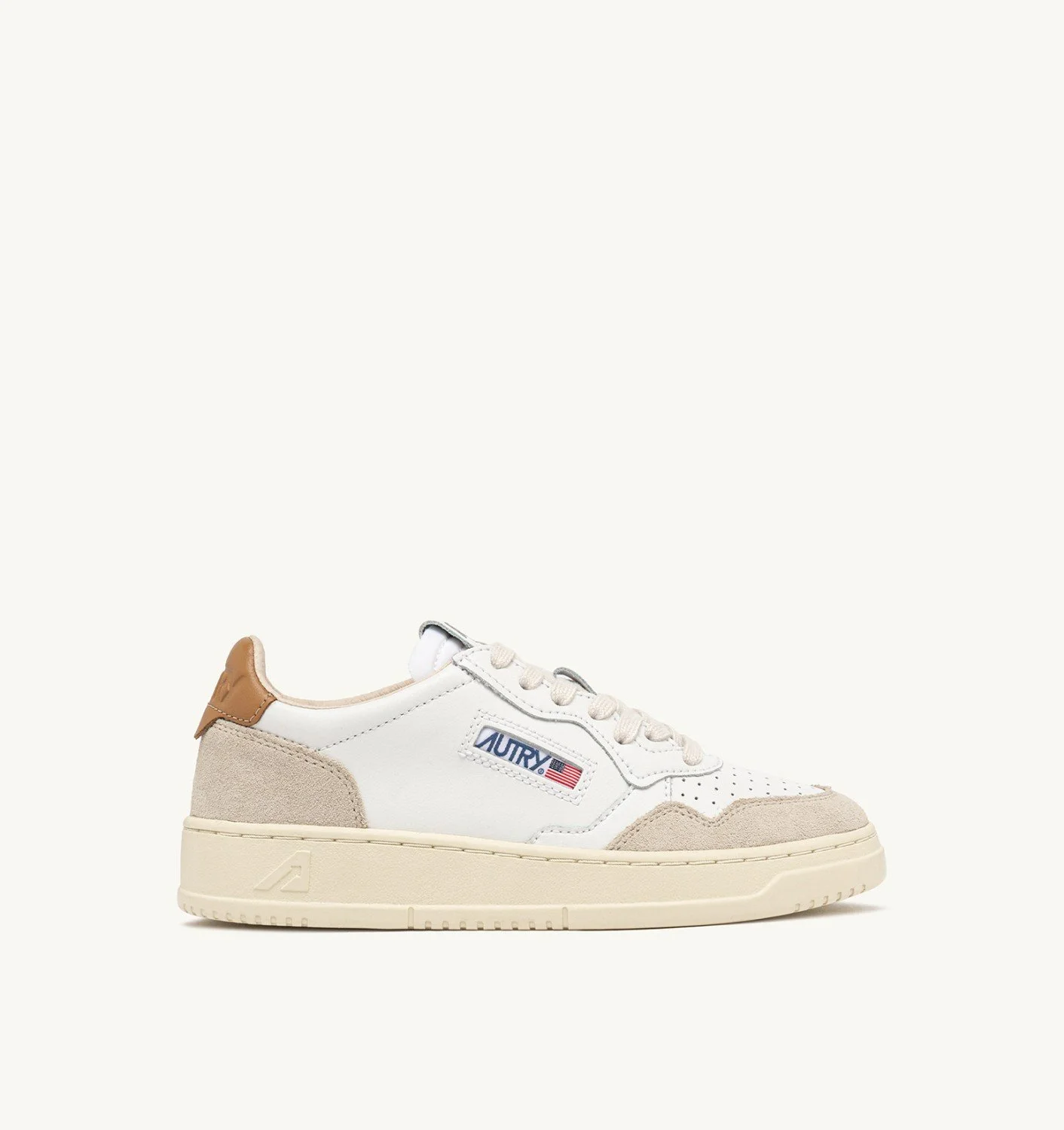 MEDALIST LOW SNEAKERS IN WHITE AND BROWN SUGAR SUEDE AND LEATHER - 1