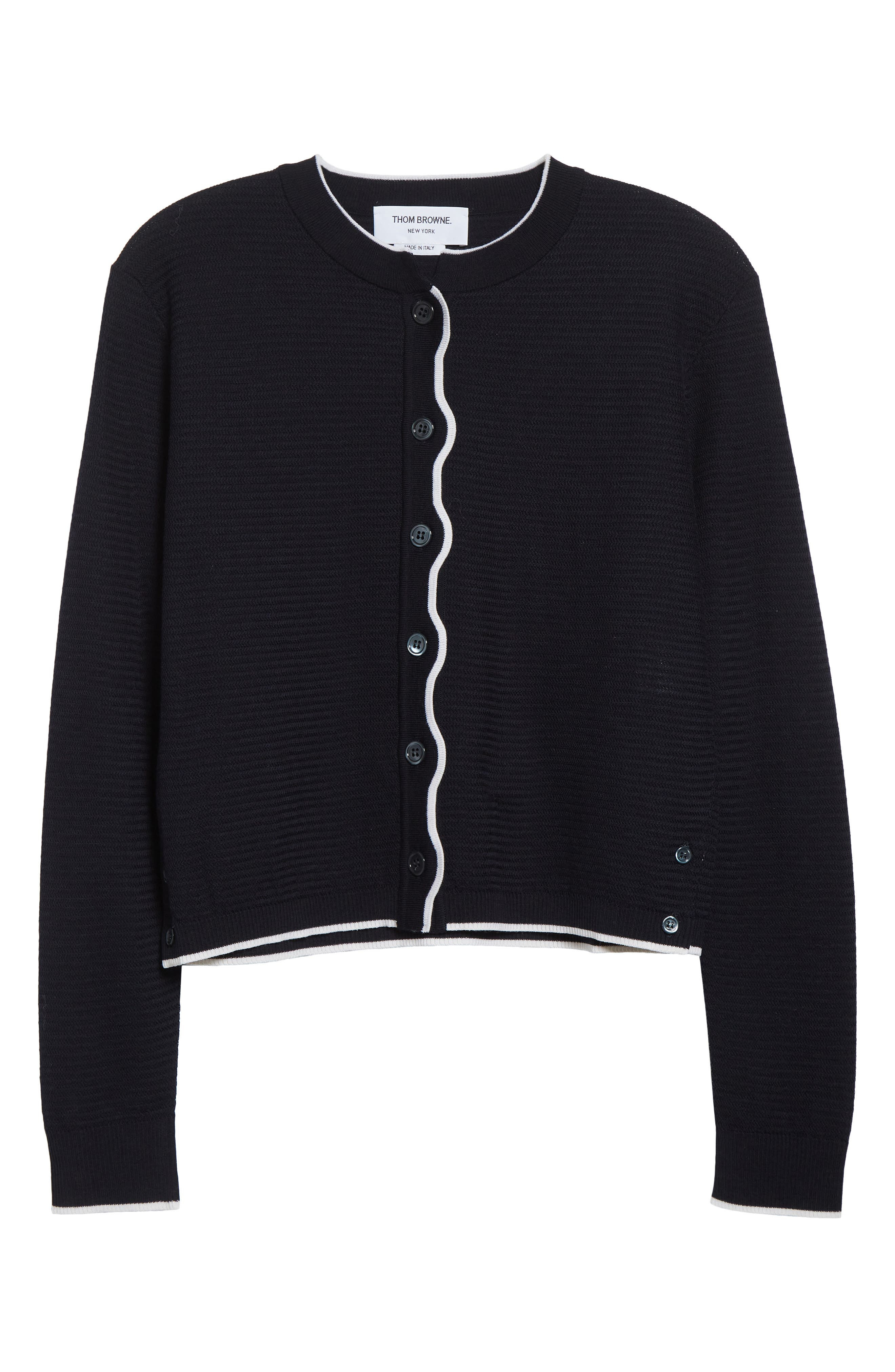 Thom Browne Textured Stitch Virgin Wool Crewneck Cardigan in Navy at Nordstrom - 5
