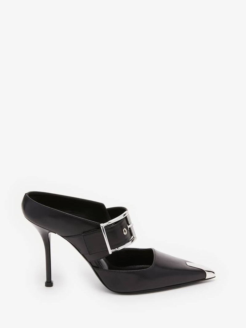 Punk Buckle Mule in Black/silver - 1