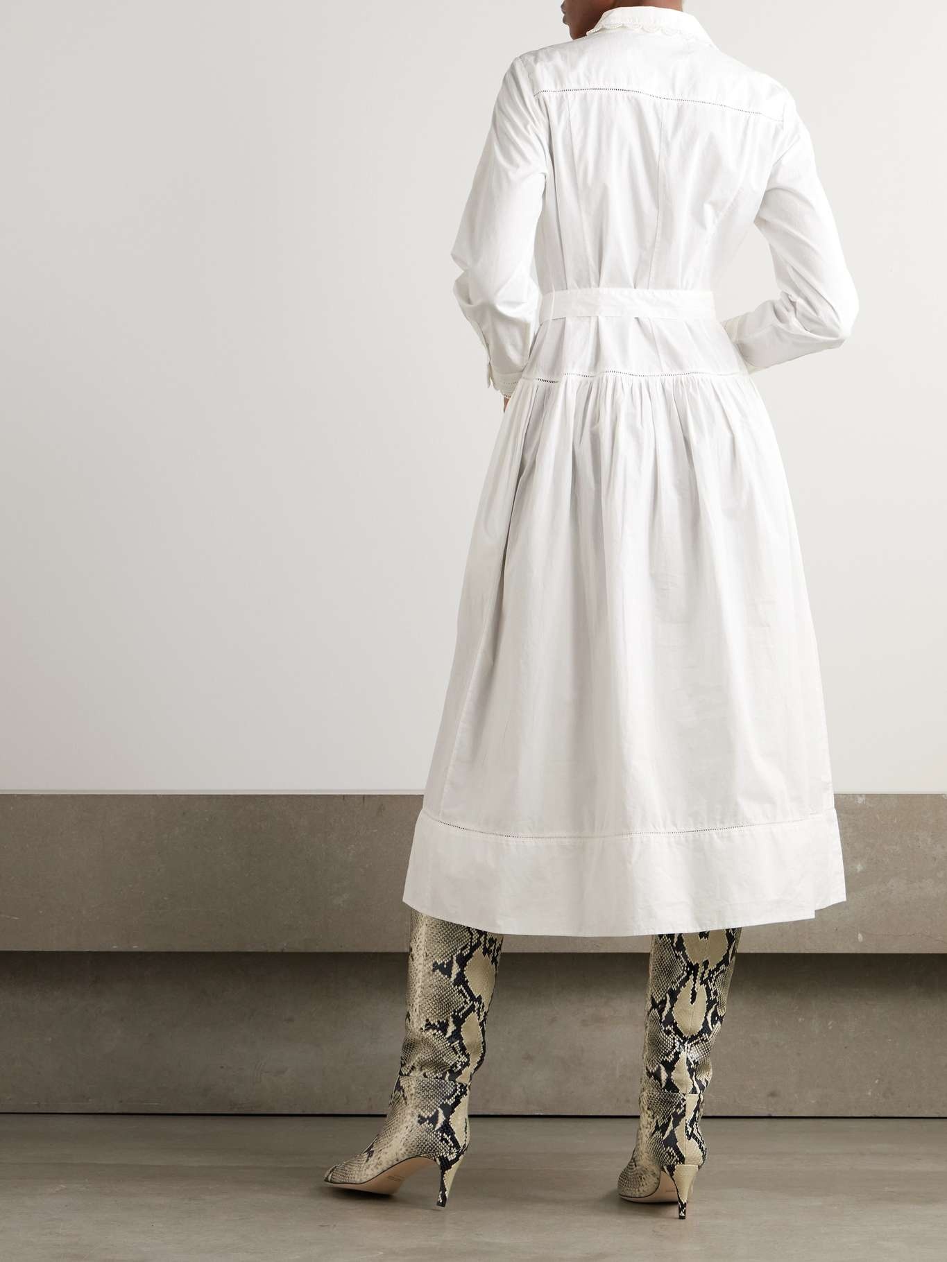ULLA JOHNSON Ariane belted crocheted-trimmed cotton-poplin