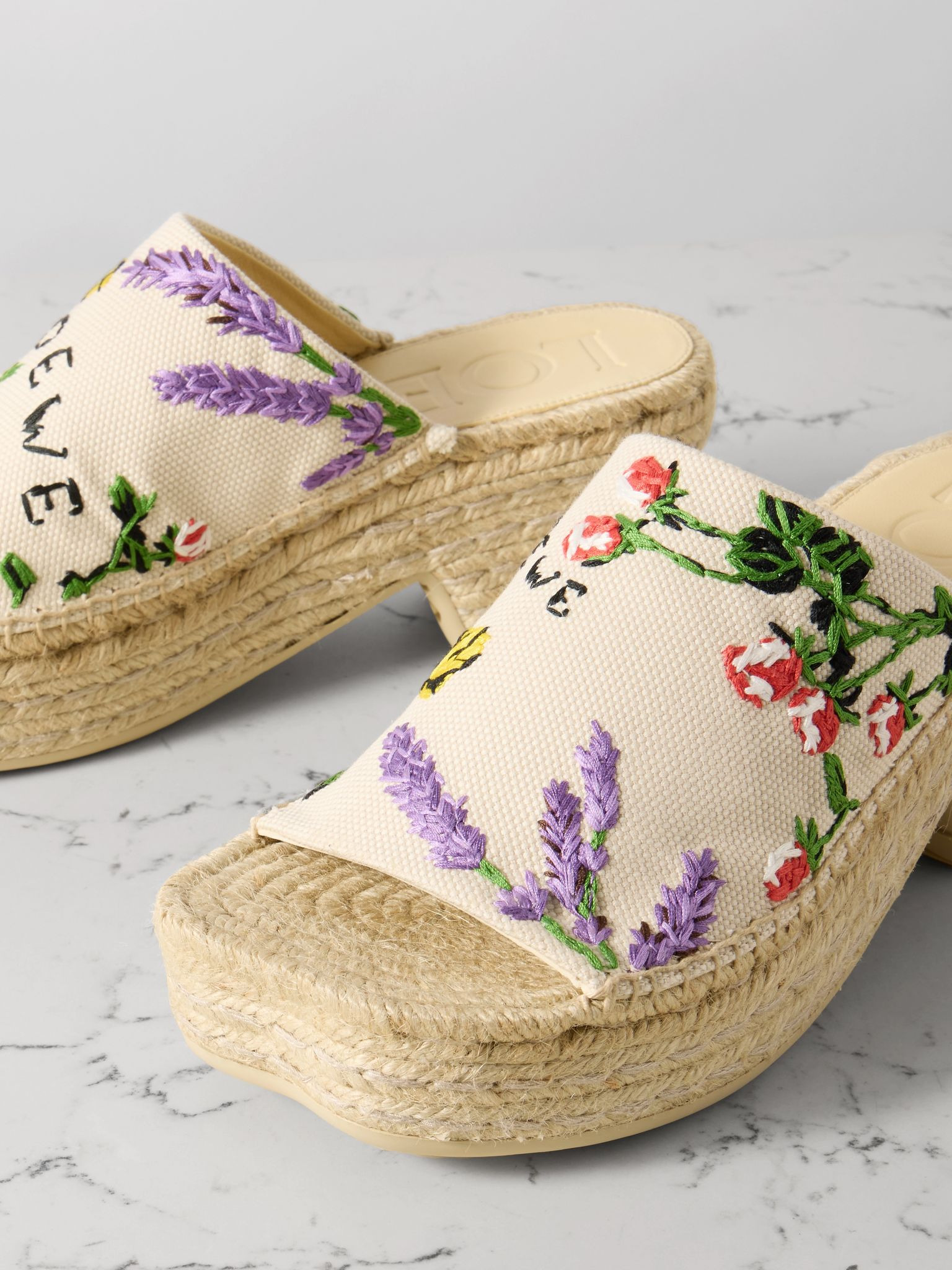 + Paula's Ibiza Petal embroidered canvas platform espadrille mules Cream - 4