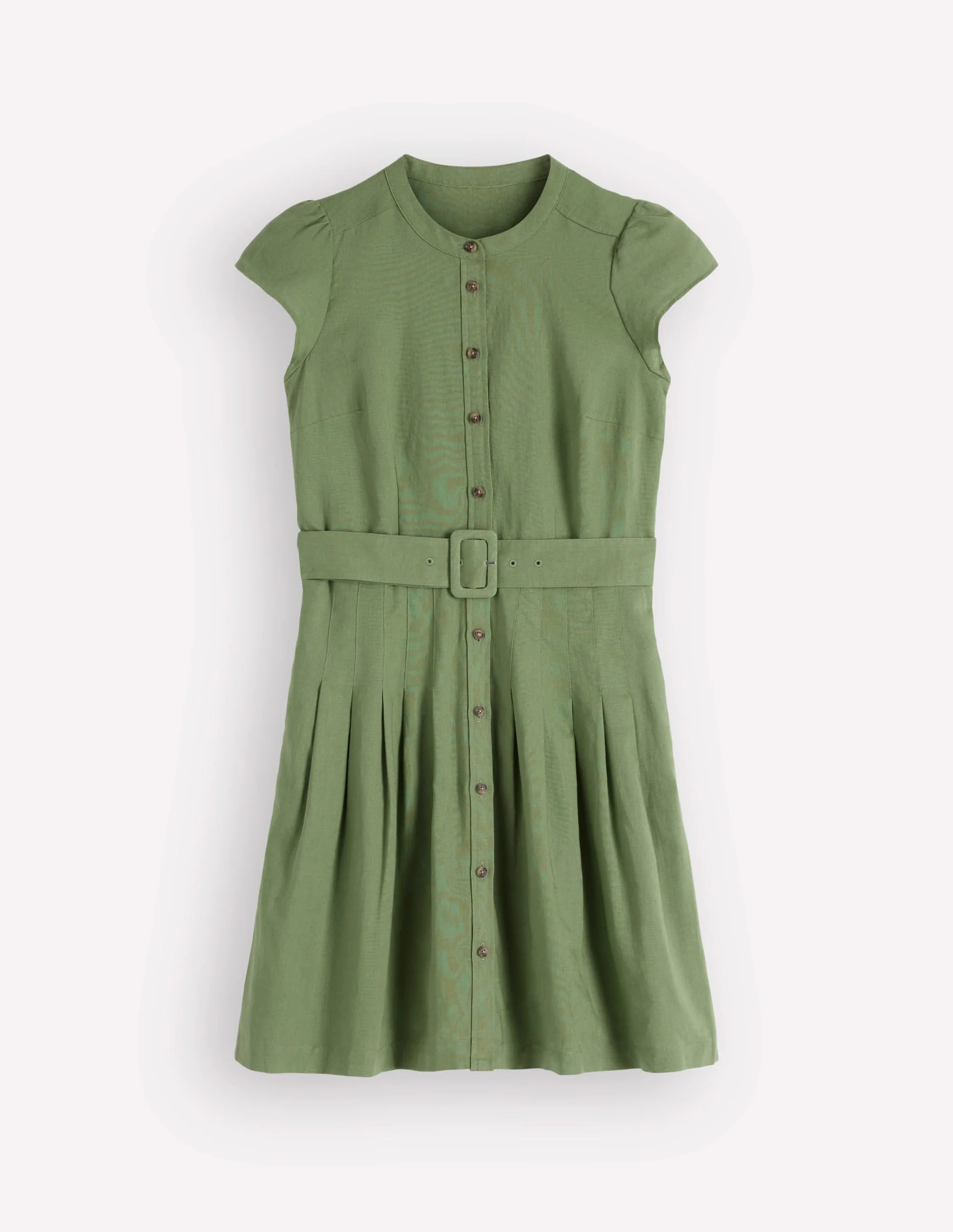 Arabella Short Linen Dress-Safari Green - 1