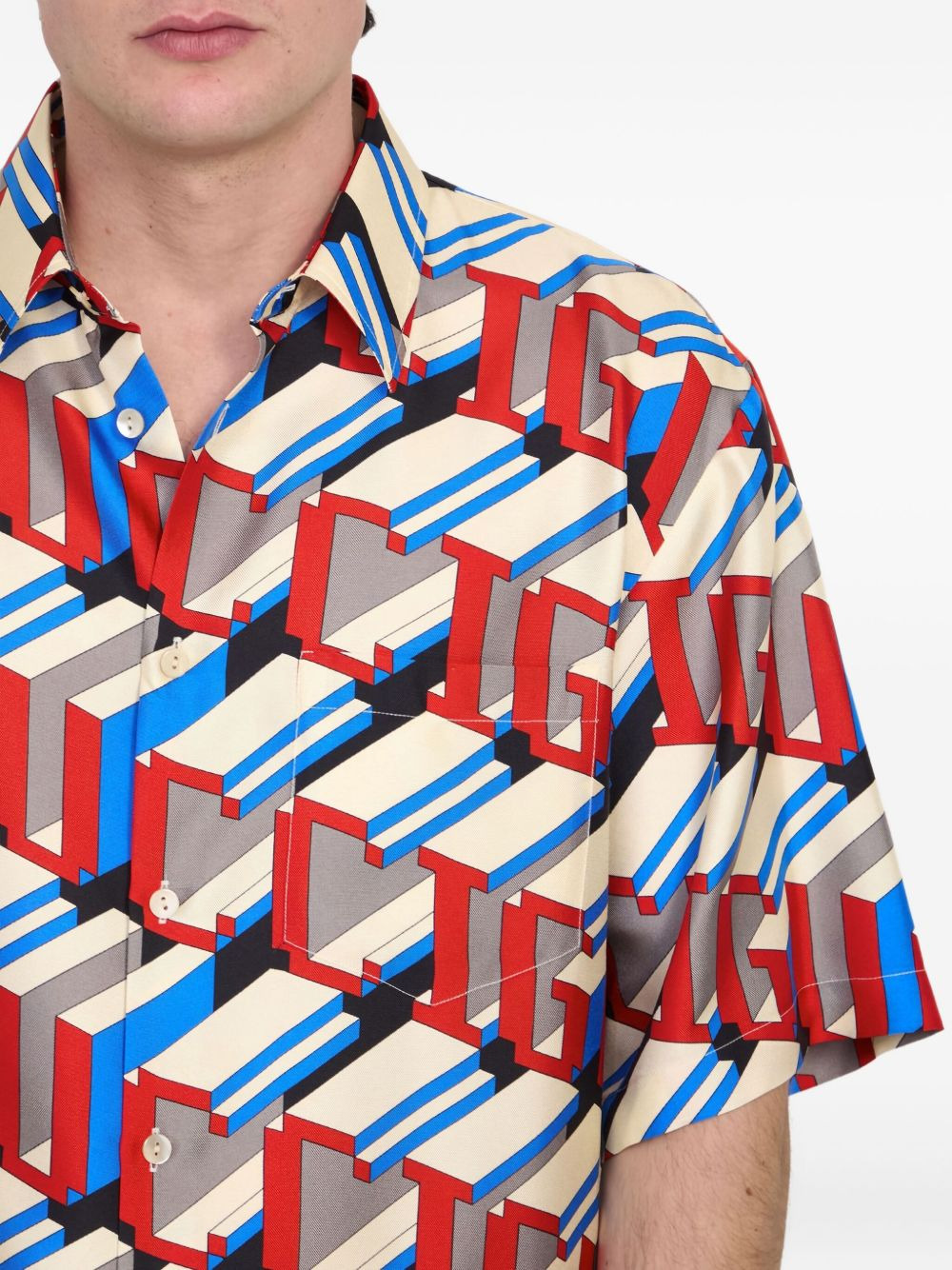 logo-print silk shirt - 5