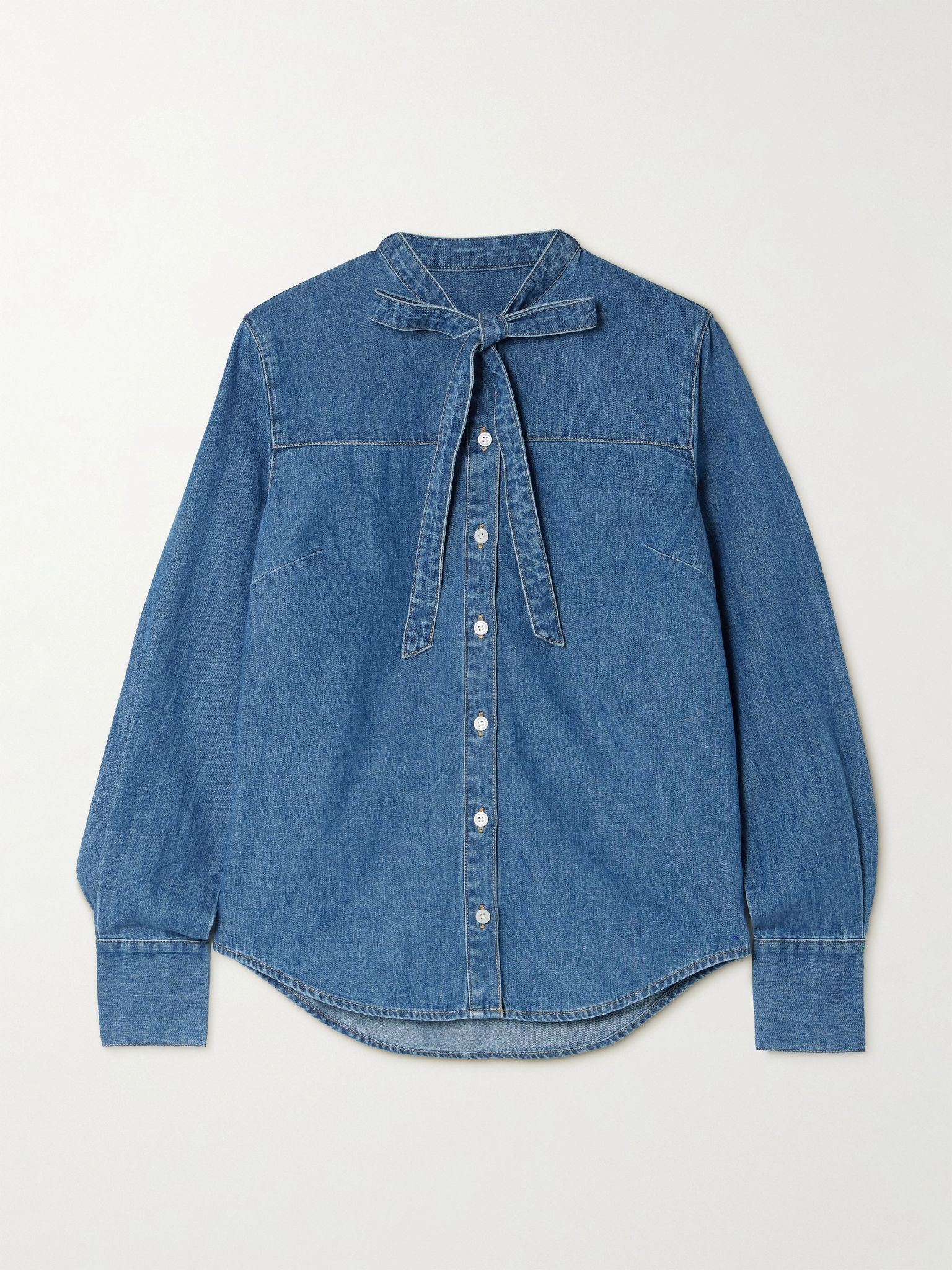 Gabby tie-detailed denim shirt Mid denim - 1