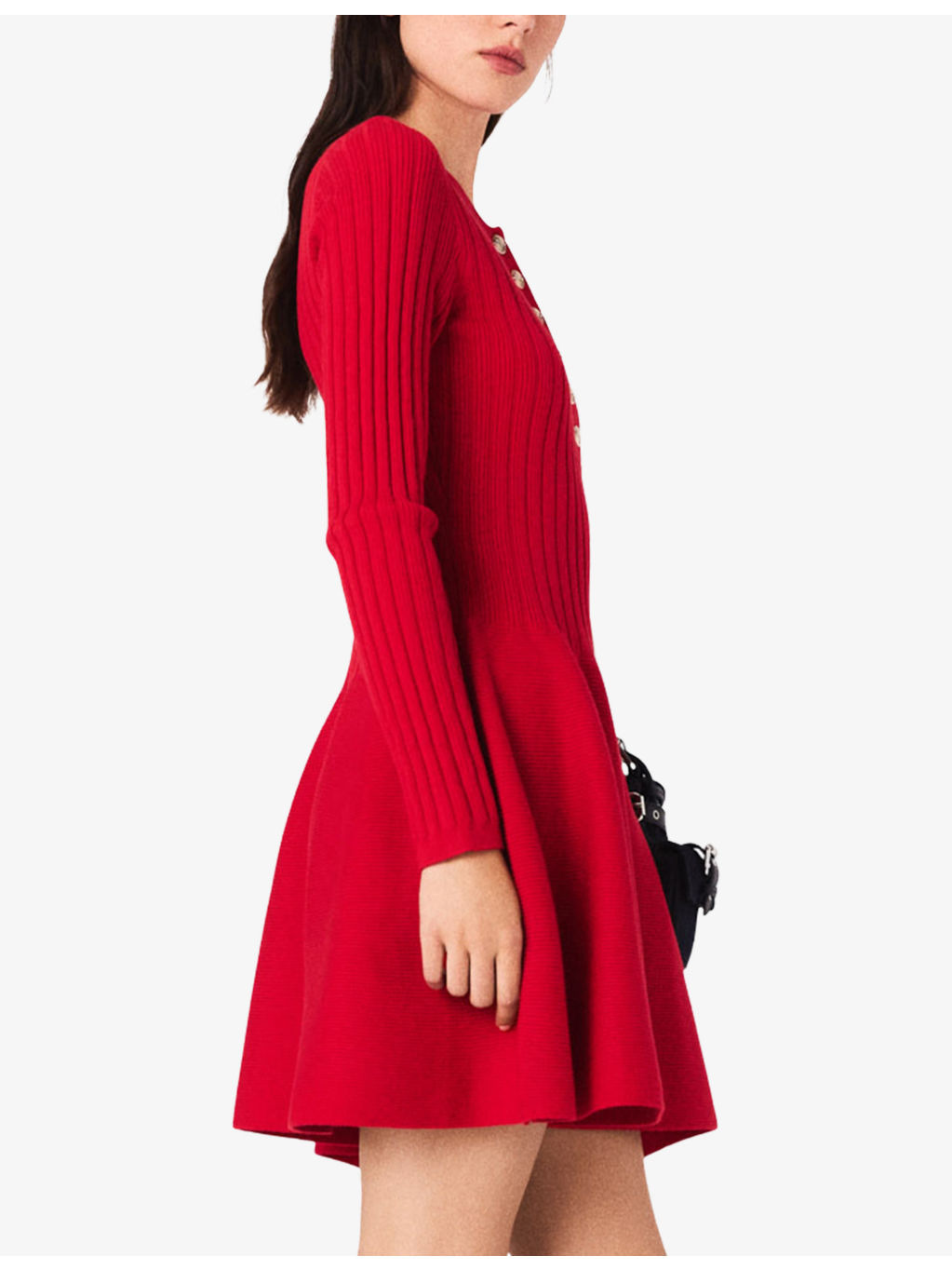 Round-Neck Flared-Skirt Stretch-Knit Mini Dress - 3