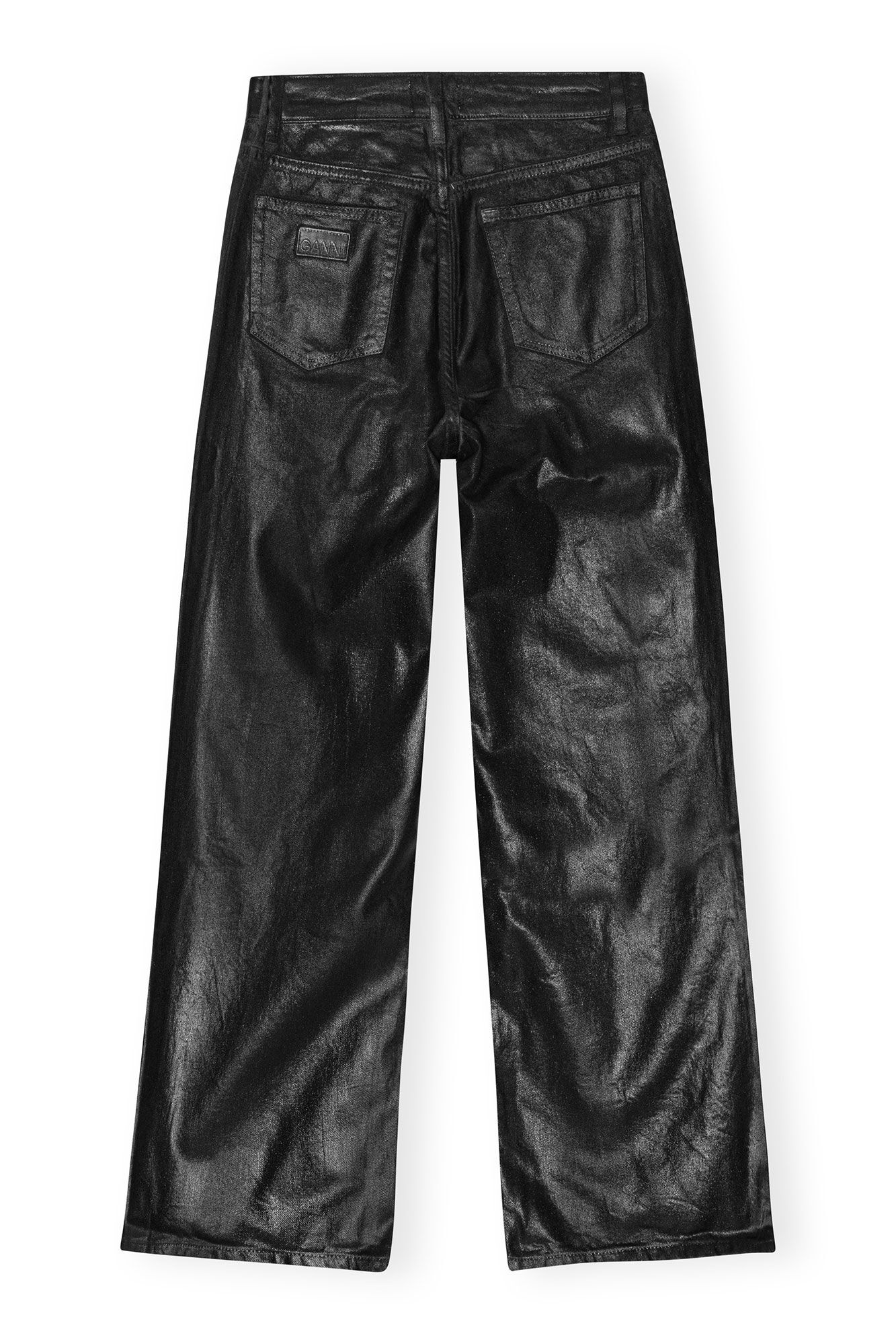 BLACK FOIL DENIM WIDE JEANS - 6