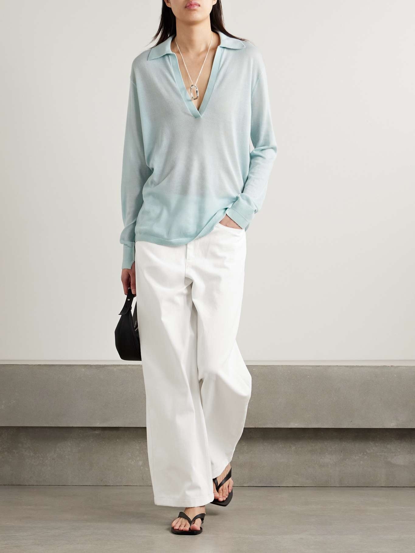 Massive organic cotton-twill wide-leg pants Off-white - 2