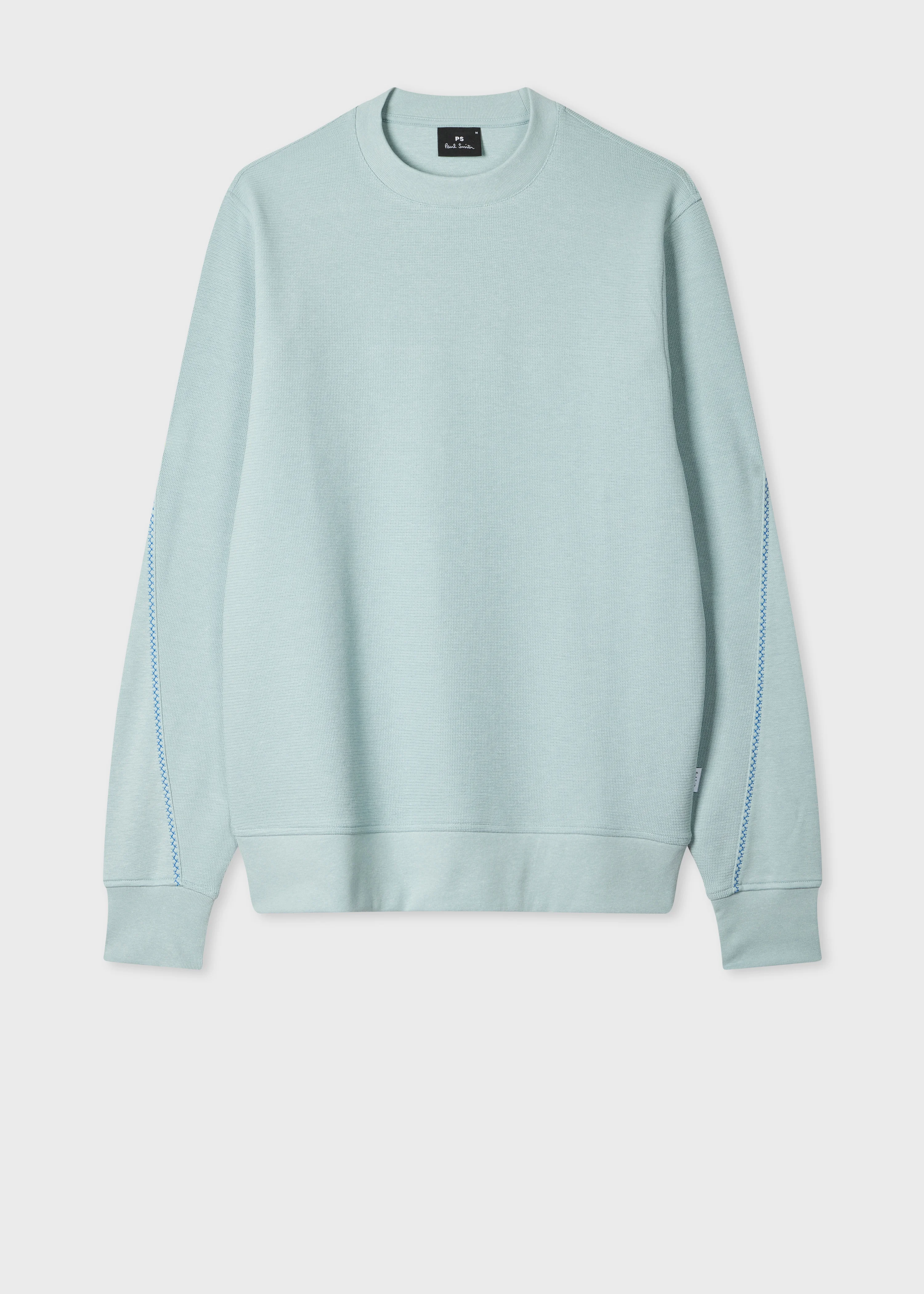Light Blue Textured Sweatshirt with Contrast Embroidery - 1