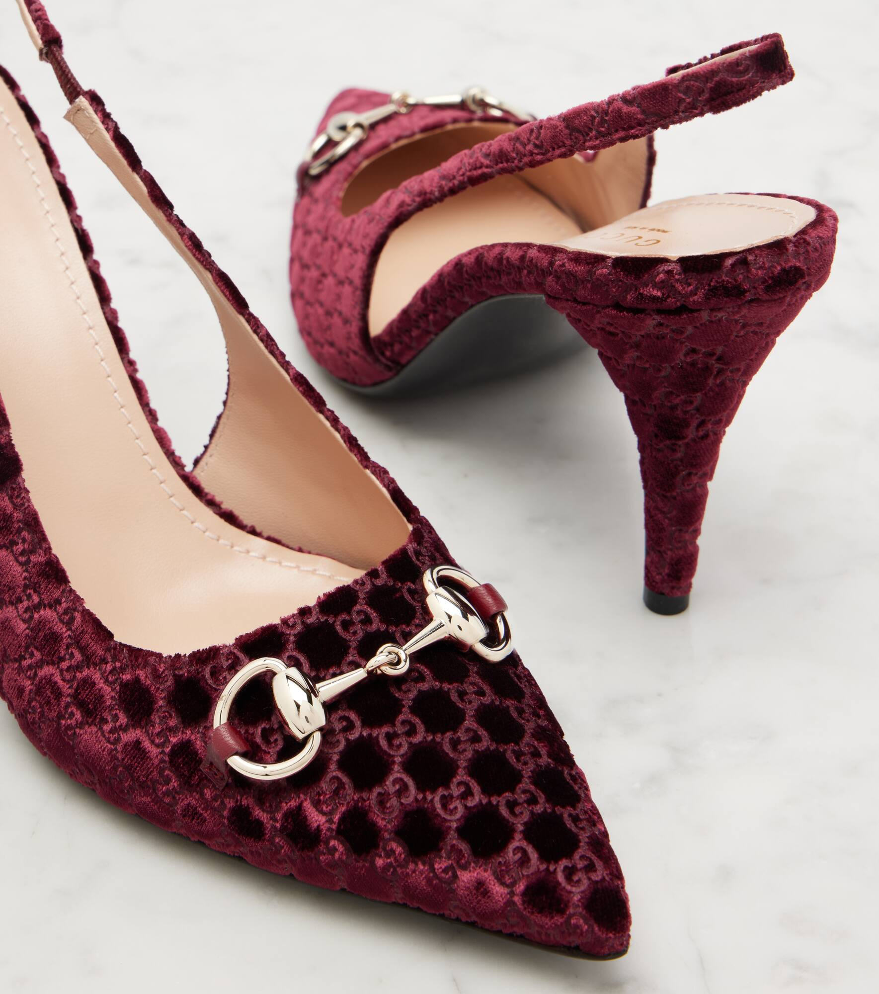 Horsebit GG velvet slingback pumps - 5
