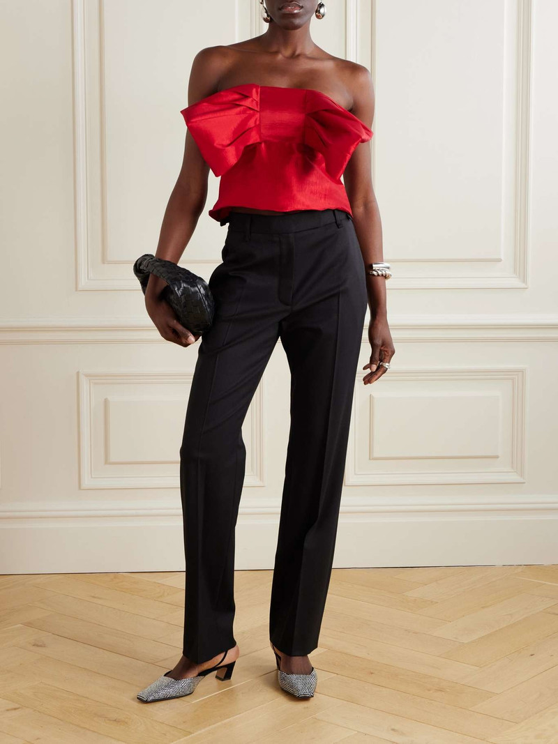 KIKA VARGAS Faye strapless bow-embellished taffeta top Red outlook