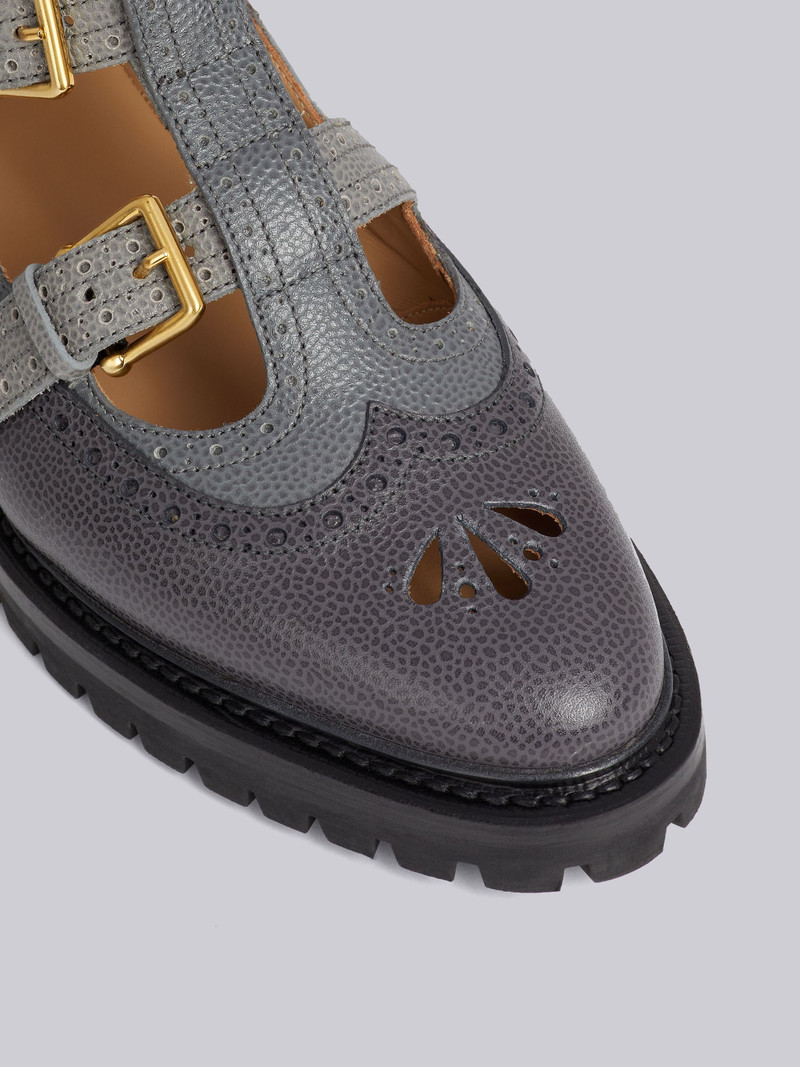 Thom Browne Charcoal Pebble Grain Leather Commando Sole 2-strap Brass Buckle Thom John outlook