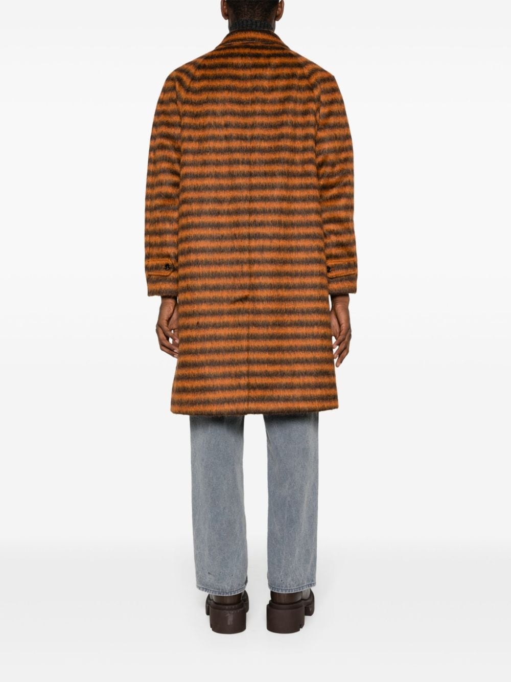 logo-appliquÃ© striped single-breasted coat - 4