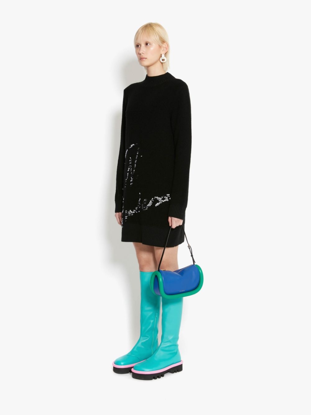 LONG SLEEVE SEQUINS LOGO MINI DRESS - 3