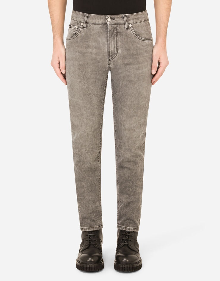 Gray wash slim-fit stretch jeans - 1