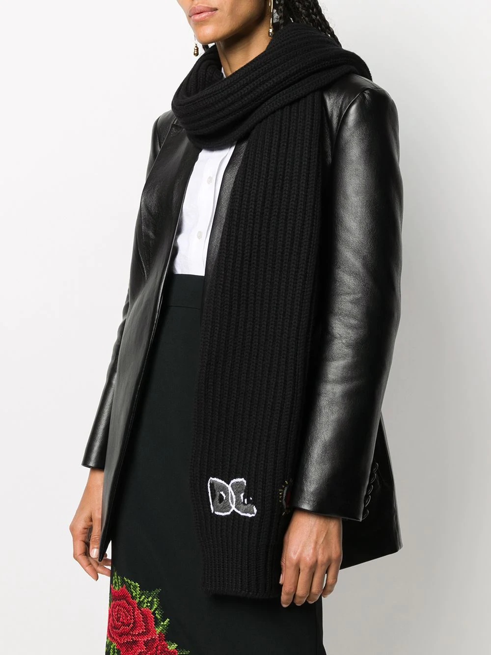 embroidered logo ribbed scarf - 2