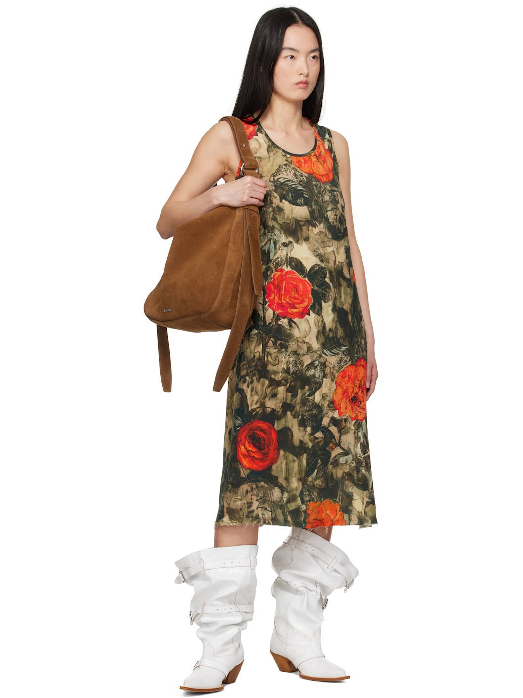 Khaki Sleeveless Midi Dress - 4