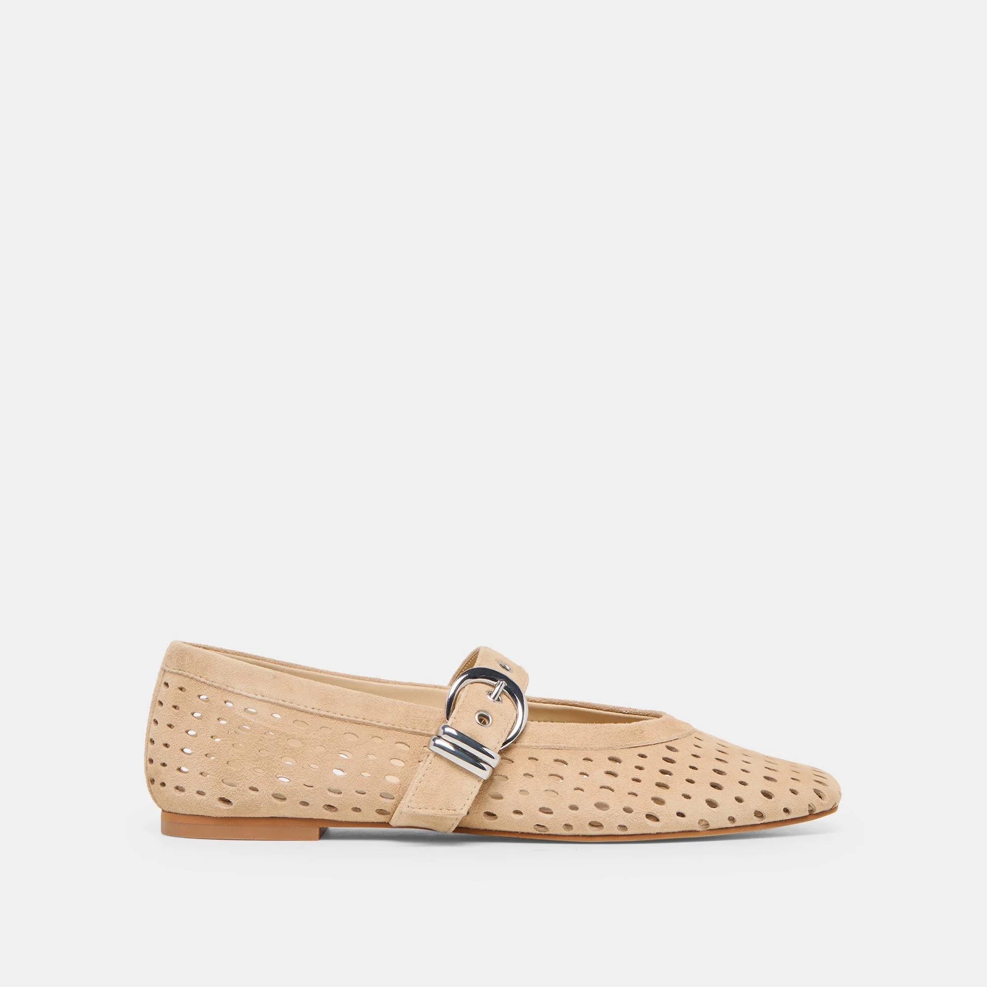 MIKEL BALLET FLATS CAMEL PERFORATED SUEDE - 1