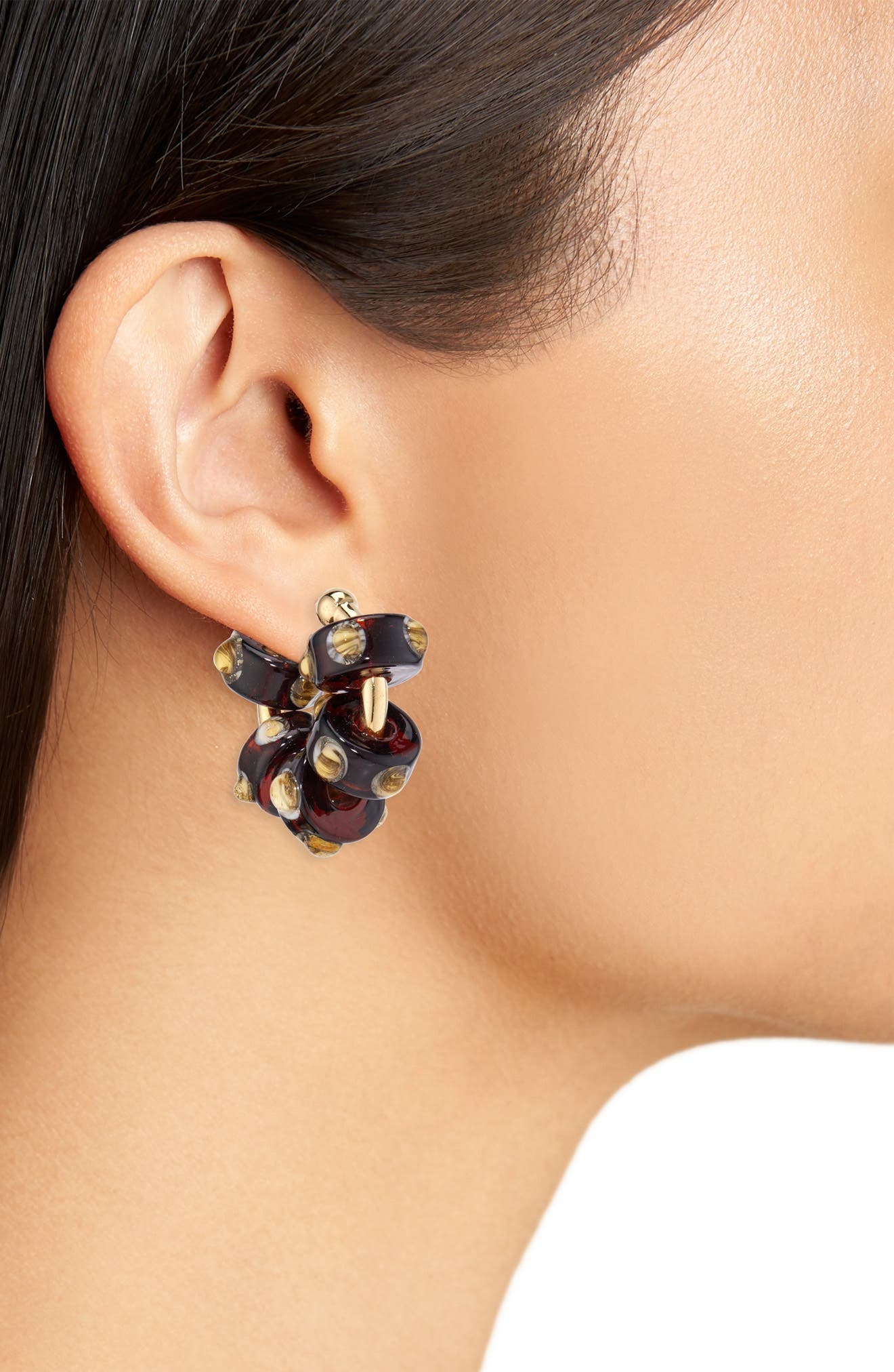 Bottega Veneta Glass Beaded Hoop Earrings in Burnt Orange/Off White at Nordstrom - 2