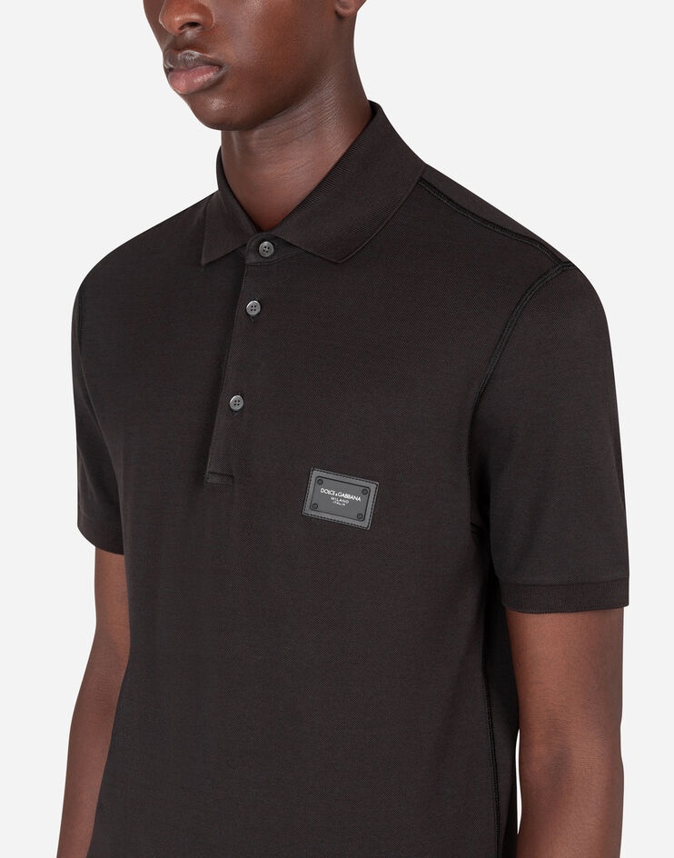 Cotton piqué polo shirt with branded plate - 4