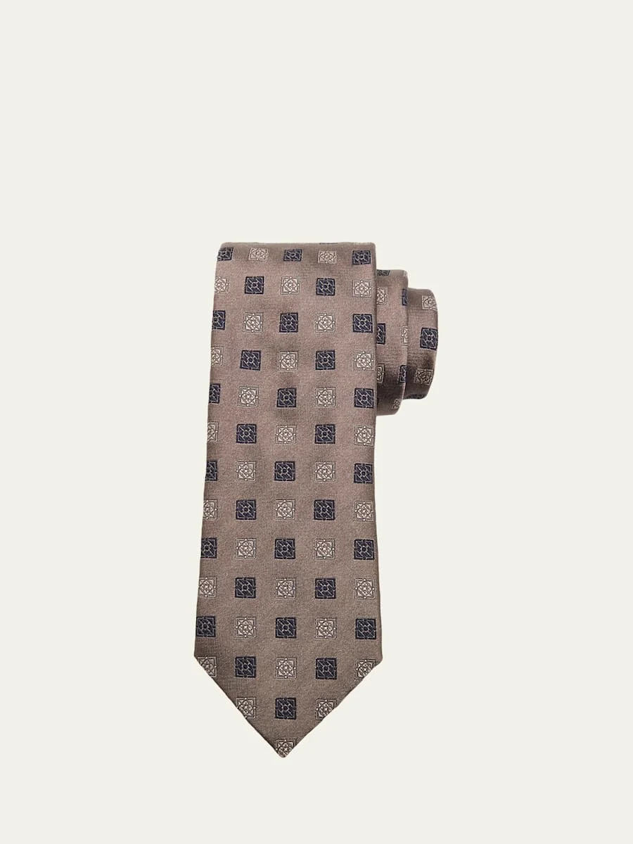 Men's Medallion Silk and Cotton Tie - 1