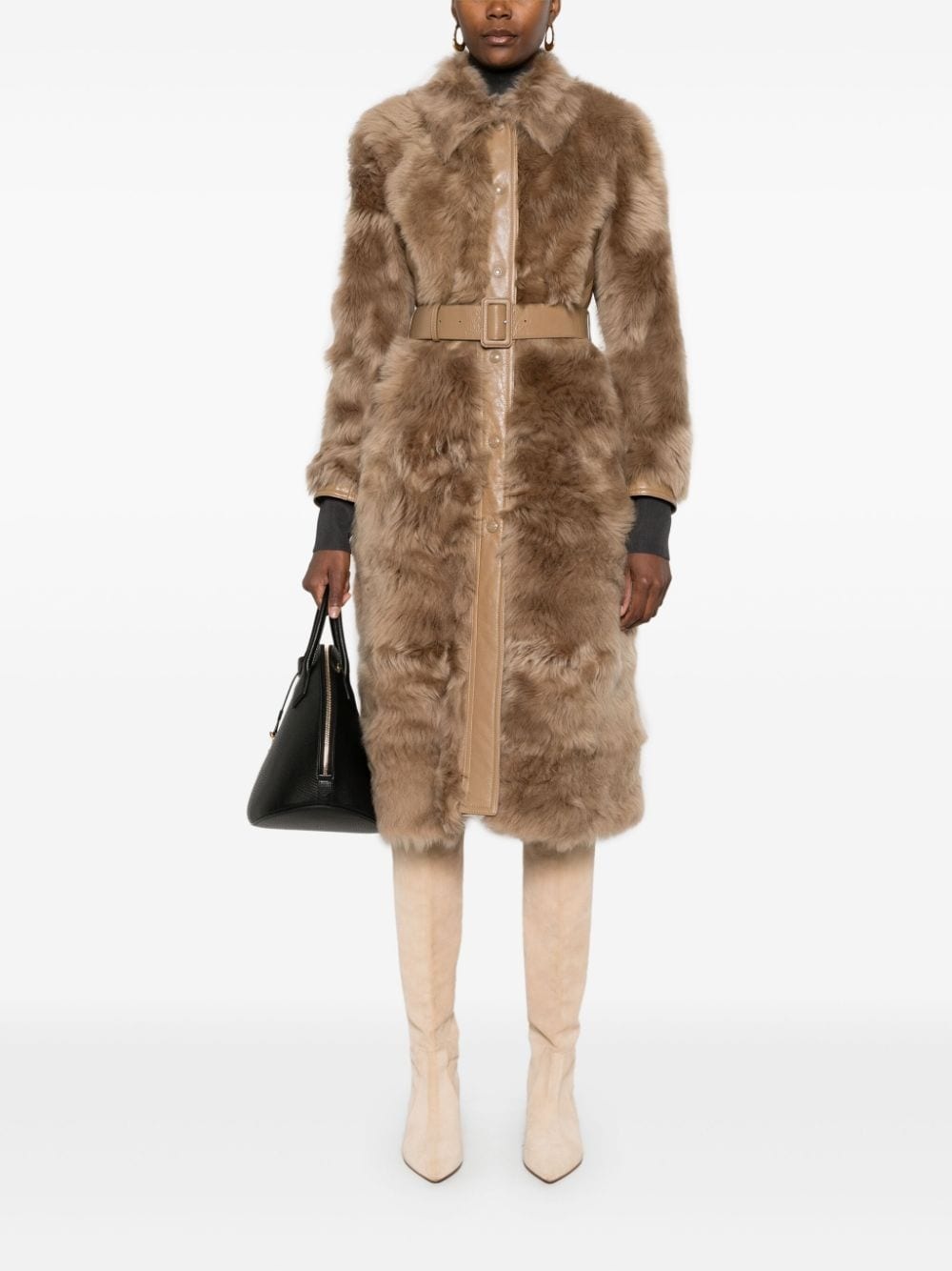 shearling belted coat - 2