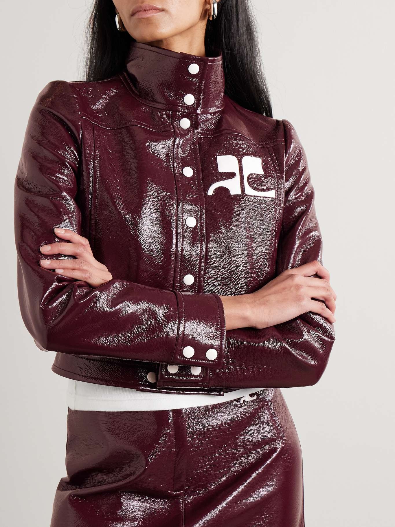Reedition appliquéd coated cotton-blend jacket Burgundy - 3