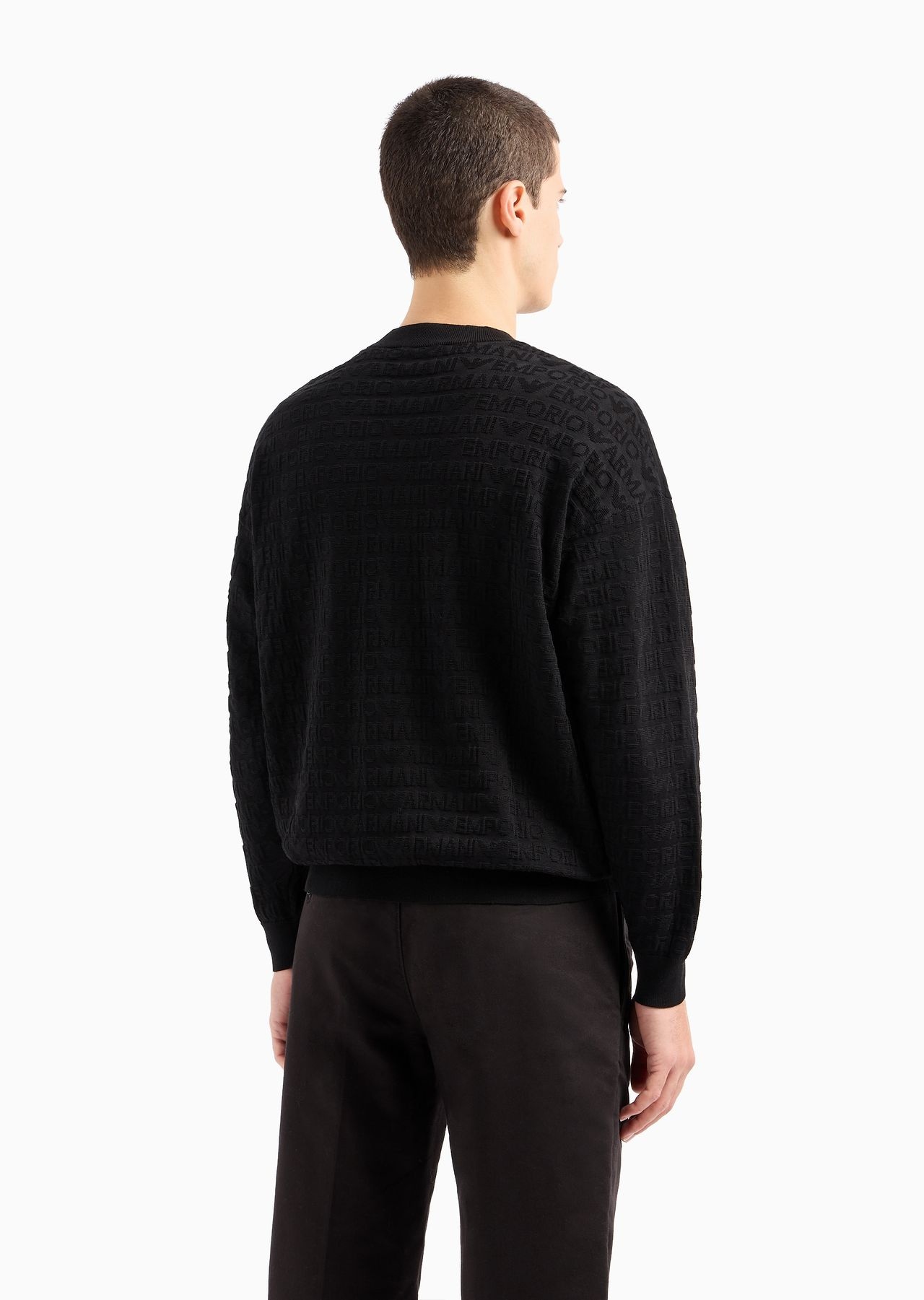 Cotton jumper with all-over jacquard lettering - 3