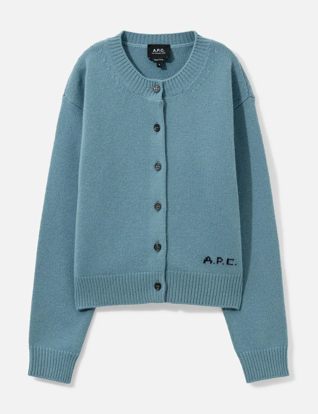 CROPPED GREY-BLUE WOOL CARDIGAN - 1