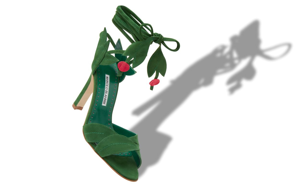 Green Suede Lace-Up Sandals - 2