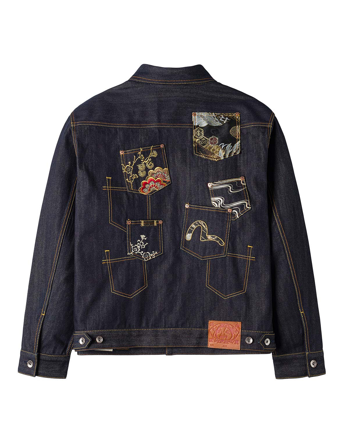 Multi-Pocket with Brocade Patch Relax Fit Denim Jacket - 12