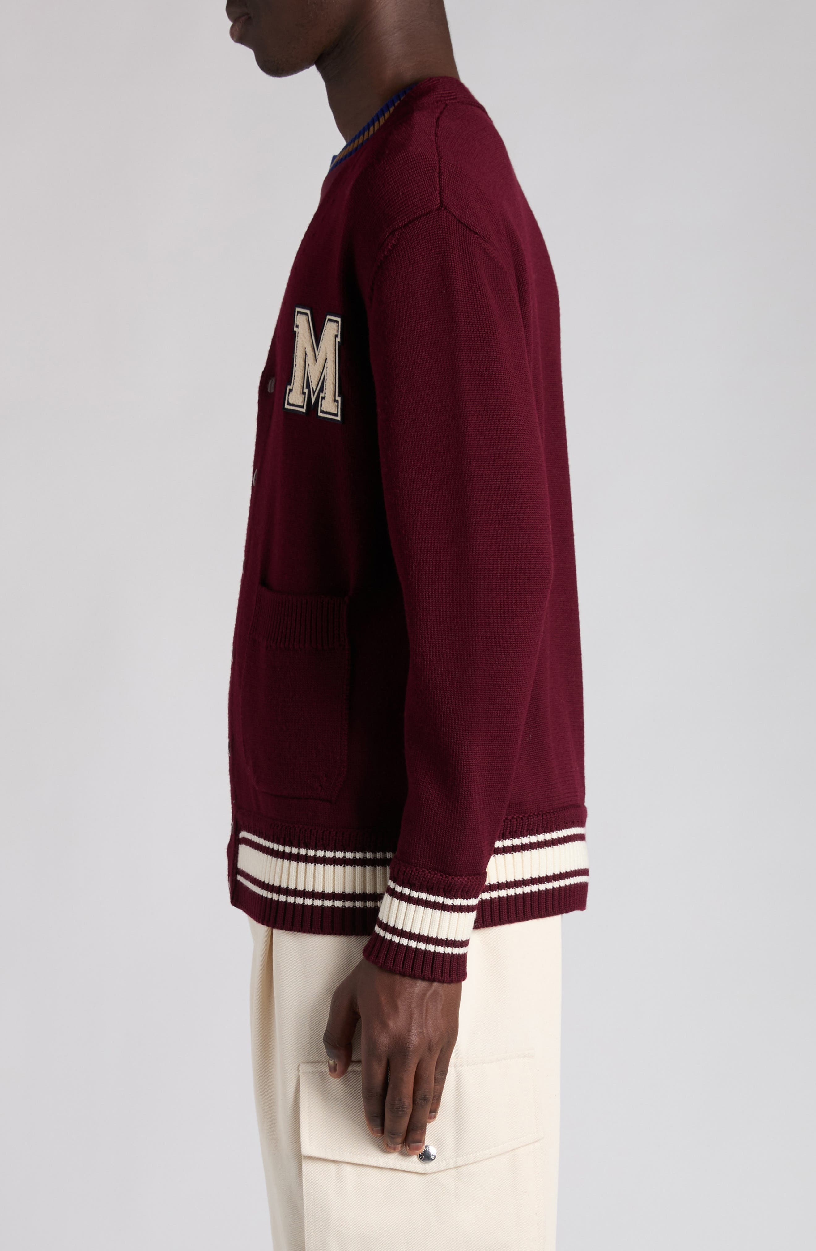 Moncler Monogram Patch Virgin Wool Cardigan in Catawba Grape at Nordstrom - 4